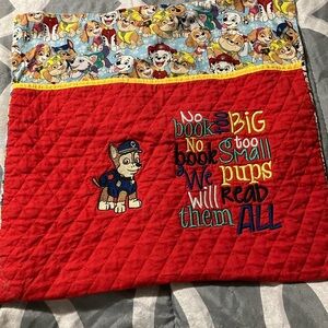 Red Quilted Reading Pillow Cover with Colorful Embroidery